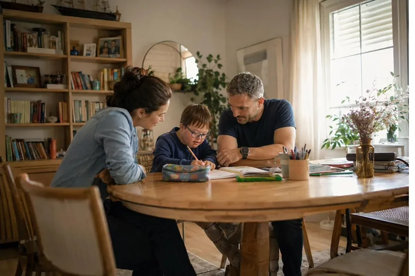Plusieurs personnes réunies dans un logement partagé et inclusif