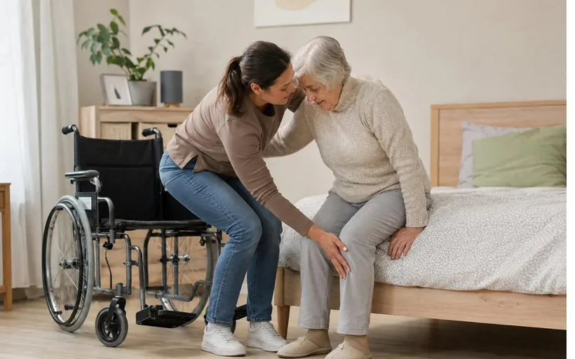 Aide au lever et au coucher d'une personne âgée à domicile