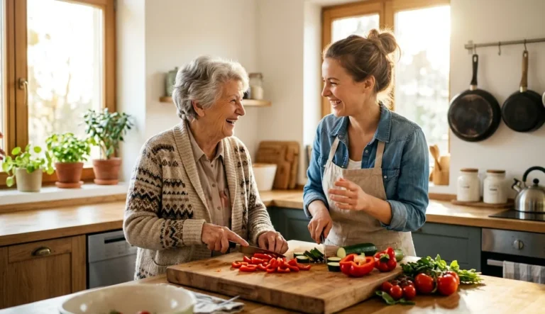 Crédit d'impôt aide à domicile : une auxiliaire de vie et une femme âgée préparent un repas ensemble
