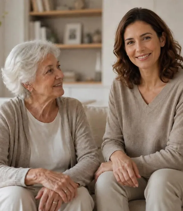 Relation de confiance entre une personne âgée et son auxiliaire de vie AUXI'life à domicile